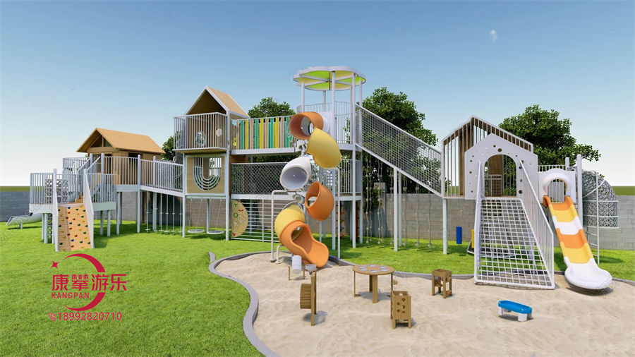 幼儿园木质树屋非标滑梯定制